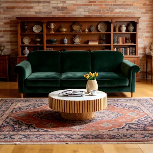 Round Coffee Table Wood Ø35.43'' X 13.77''H Drum Coffee Tables Sintered Stone Tabletop for Living Room Small Space Fluted Circle Cocktail Tea Modern Center Apartment Home Furniture Easy Assembly - color: 35.43 Wood Sintered