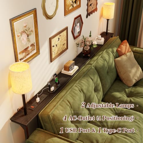 78.8" Sofa Tables Narrow Long with Lights & Charging Station - 4 AC outlets | 22"-32" Height Adjustable Behind Couch Sofa Table, Skinny Sofa Console Table, Slim Design for Living Room, Black - color: Black, size: 78.8" Long-2 Light