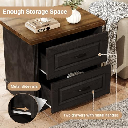 Catrimown 24" Wide Farmhouse Nightstand, Large End Table with 2 Drawers, Side Table Chest of Drawers Cabinet, Night Stand for Bedroom, Living Room, Black - color: Black