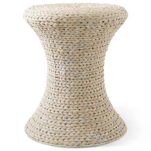 Casafield Hourglass Side Table, Whitewash White, Water Hyacinth Round End Table, Boho Woven Wicker Accent for Bedroom, Living Room, Office, Entryway - color: Whitewash - Hyacinth