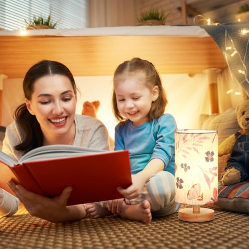 Fenmzee Butterfly Table Lamp for Bedroom - Inline Control, Small Bedside Lamp with 3000K A15 LED Blub, Easy Assembly (Butterfly Cream Shade, 9" Inline Control) - color: Butterfly Cream Shade