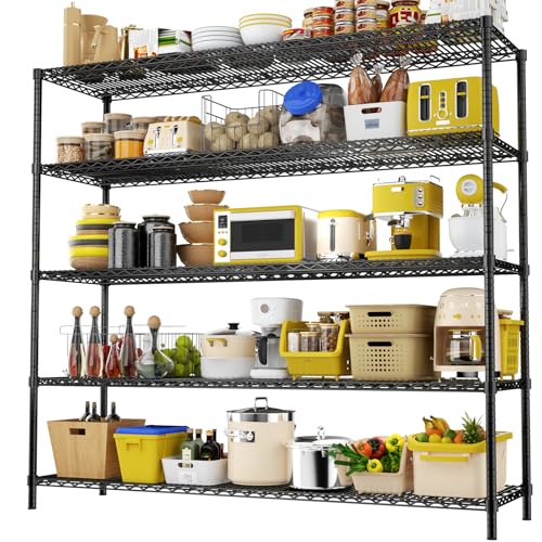 Storage Shelves, 60" L x 24" W x 82" H Heavy Duty Garage Wire Shelving Unit Loads 4000LBS, 5-Tier Adjustable Metal Industrial Utility Shelf Rack for Kitchen, Laundry Room, Basement - color: Black, size: 60" L x 24" W x 82" H
