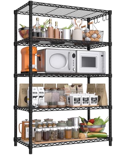 PrimeZone Wire Metal Storage Shelves - 5 Tier Adjustable NSF-Certified Heavy Duty Garage Shelving Unit Organizer Rack, Steel Utility Shelf for Kitchen, Pantry, Closet, 35.5" W x 14" D x 72" H, Black - size: 35.5"W x 14"D x 72"H