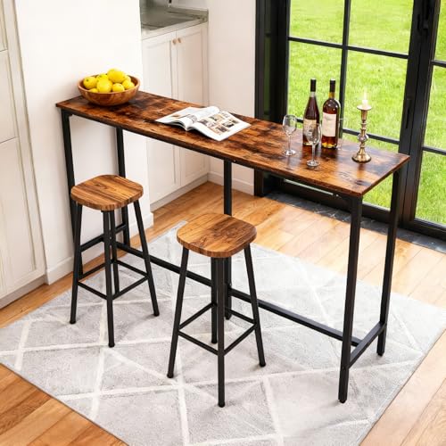 Karl home 54.7" Bar Table w/Triangular Support, 220 lbs, Rustic Brown | Industrial counter height bar table, 15"D narrow long high top dining table for small space/behind sofa/kitchen,easy assembly - color: Rustic Brown, size: 54.7 Inch