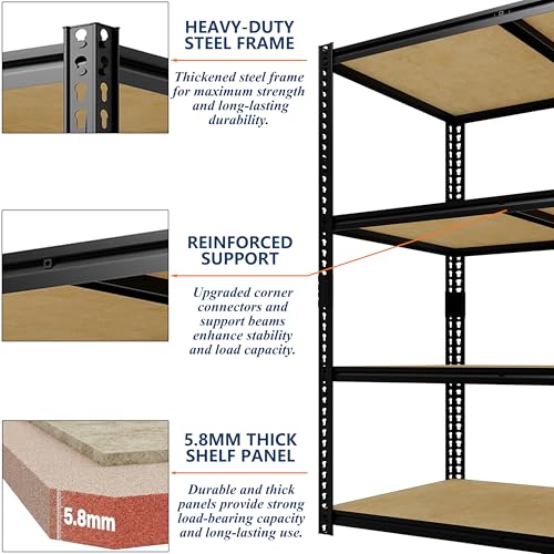 Garvee 48" W Heavy Duty Garage Storage Shelves, 4 Tier Adjustable Metal Shelving Units, 2560 LBS Capacity, 48" W x 24" D x 60" H Utility Rack Shelf for Warehouse Basement Pantry Kitchen