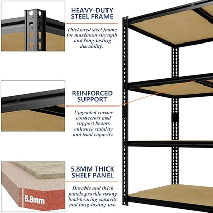 Garvee 48" W Heavy Duty Garage Storage Shelves, 4 Tier Adjustable Metal Shelving Units, 2560 LBS Capacity, 48" W x 24" D x 60" H Utility Rack Shelf for Warehouse Basement Pantry Kitchen