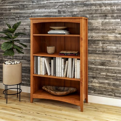 Shaker Style 4 Shelf Bookcase / Solid Wood / 48" High / Adjustable Shelving / Closed Back / Display Bookshelf for Living Room, Bedroom, Home and Office, Cherry - color: Brown, size: 48"