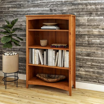 Shaker Style 4 Shelf Bookcase / Solid Wood / 48" High / Adjustable Shelving / Closed Back / Display Bookshelf for Living Room, Bedroom, Home and Office, Cherry - color: Brown, size: 48"