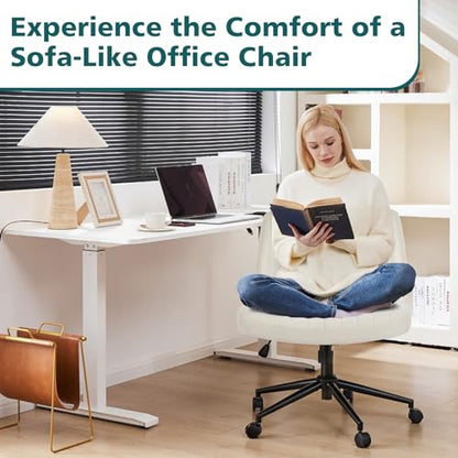 OLIXIS Criss Cross Chair with Wheels, Vanity Chair, Home Office Desk | Wide Seat Armless, Height Adjustable Swivel Rolling, Comfy Fabric, Home Computer Task, Bedroom Study, Beige Fabric - color: Beige Fabric