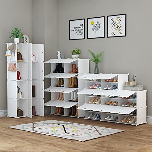 HOMIDEC Shoe Rack, 8 Tier Shoe Storage Cabinet 32 Pair Plastic Shoe Shelves Organizer for Closet Hallway Bedroom Entryway - color: White, style: 2 by 8