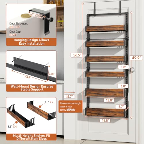 Over the Door Pantry Organizer: Storage and Pantry Organization with Hanging Basket - 6-Tier Metal Spice Rack Adjustable Shelves for Kitchen Laundry Room Bedroom & Bathroom Black - size: 6-Tier