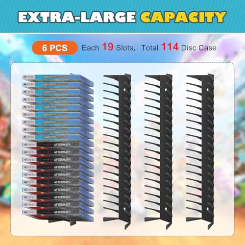 Video Game Storage Wall Mount - 6PCS Heavy-Duty Metal Game Case Holder Media Storage Shelves for PS, Xbox, DVD, Switch Game Organizer Display Stand, Holds up to 114 - size: 6-Pack