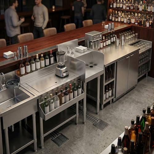 Commercial Underbar Blender Station 18.5 in. x 14 in. x 30 in. Stainless Steel Flat Top with Side Splashes NSF, Bar Prep Station with Grommet Hole for Blender Cords - size: 18 in. x 14 in.