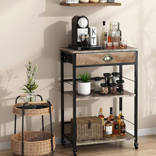 X-cosrack Coffee Bar Cabinet with Storage,3 Tier Coffee Bar Carts for The Home Buffets & Sideboards,Coffee Station Corner Table with Rolling Wheels for Kichen,Entryway,Living Room