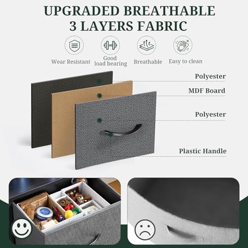 Nightstand Set of 2 Small 2 Drawer Dresser End Table Bedside Furniture | Wooden Top Fabric Bins for Bedroom, Closet, Entryway, Dorm, 11.8" D x 18" W x 20", Gray - color: Grey