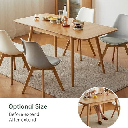 47’’-63’’ 100% Oak Extendable Dining Table, Solid Wood Folding Kitchen Table, Mid Century Modern Dinner Table for Kitchen, Apartment, Living Room (47''-63'' Natural) - color: Natural, size: 47''-63''