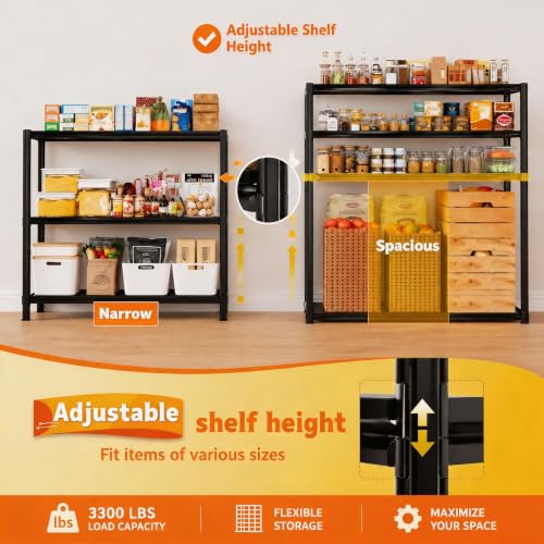 32"H x36"W Bakers Rack, 3-Tier Adjustable Kitchen Storage Rack, Highly Stable Metal Microwave Stand with Storage, 400lbs Per Tier Corner Display Shelf, Suitable for Kitchen Pantry Dinning Room, Black - size: 3T-32"H*36"W*12"D