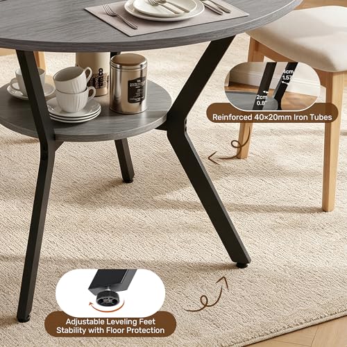 Miereirl 42.13" Round Dining Table for 4, Modern Kitchen Table with Open Storage Shelf, Wood Dining Table for Dining Room, Apartment, Small Spaces - color: Grey