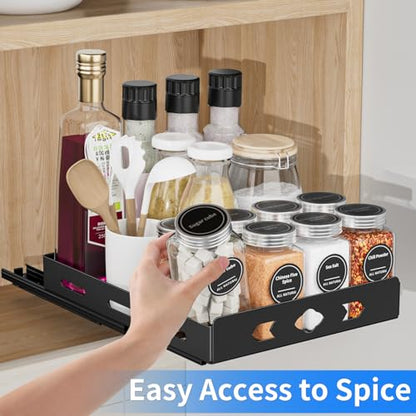 BOIVSHI Pull Out Spice Rack, Heavy Duty Spice Rack Organizer, 1 Tier Spice Organization for Cabinet, Vertical Spice Rack for Kitchen, Cabinet, Pantry (8.4''Wx10.5''Dx2.8''H, Metal Black) - size: 8.4''Wx10.5''Dx2.8''H,1 Tier
