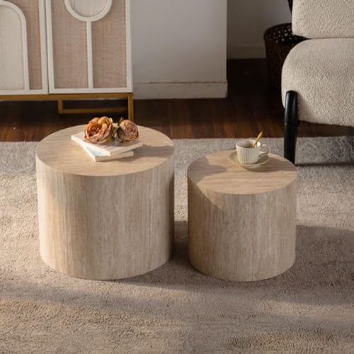 Nesting Coffee Table Set of 2, Modern Round Wooden Coffee Tables, Accent End Side Table for Small Space Living Room,Amber - color: Amber