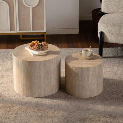 Nesting Coffee Table Set of 2, Modern Round Wooden Coffee Tables, Accent End Side Table for Small Space Living Room,Amber - color: Amber