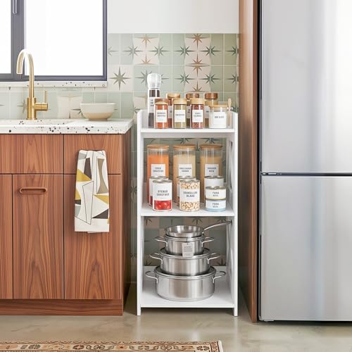 3-Tier Narrow Corner Bathroom Floor Stand, Waterproof PVC, White | Storage Shelf, Rack, Holder, Fits Tight Spaces, for Toilet Side, Laundry, Shower, Kitchen Spice Rack, Easy to Clean, 26”H - size: 3 Tier