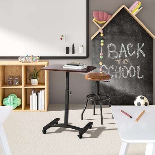 Seville Classics WEB162 Mobile Laptop Computer Desk Cart Height-Adjustable from 20.5" to 33", Slim, Walnut - color: Walnut, size: Flat (24") (NEW MODEL)