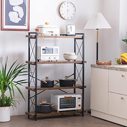 HCHQHS Bookshelf, 4-Tier Industrial Bookcase, Rustic Open Book Shelf, Freestanding Tall Bookshelves with Metal Frame - color: Rustic Brown, size: 4-Tier (35.8"W x 51.2"H)