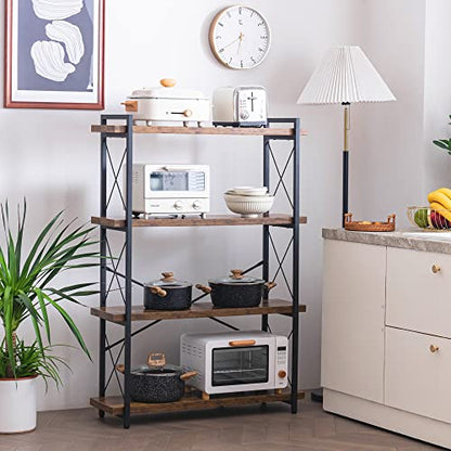 HCHQHS Bookshelf, 4-Tier Industrial Bookcase, Rustic Open Book Shelf, Freestanding Tall Bookshelves with Metal Frame - color: Rustic Brown, size: 4-Tier (35.8"W x 51.2"H)