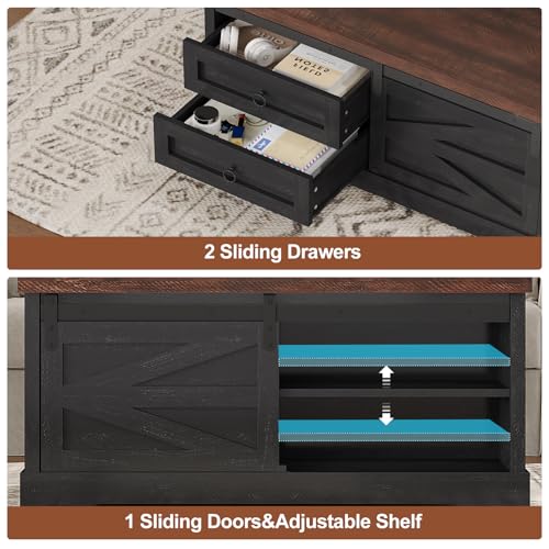 Itaar 39.4'' Lift Top Coffee Table with Storage, Farmhouse Coffee Tables for Living Room, Square Coffee Table with Large Hidden Compartment & 2 Drawers & Adjustable Shelves, Black+Walnut - color: Black+walnut
