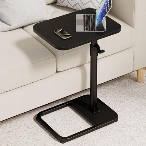 GOYLSER C Shaped Tv Trays Living Room End Table End Stand, Black Minimalist Wooden c Table for Sofa, Height Adjustable Tv Tray Tables Swivel Side Table for Dinner Eating - color: Black, style: Standard C Table
