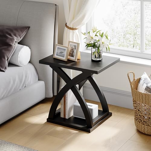 ChooChoo Side Table,Modern End Table with Storage Shelf, X-Design | Simple shape, Living Room, Black - color: Black, size: 15.7"D x 21.7"W x 19.6"H