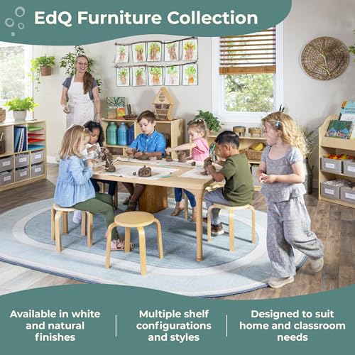 Guidecraft EdQ Two Shelf Open Storage 24'' Natural with 3 Fabric Bins: Wooden Multi-Purpose Bookcases and Toy Storage Organizer; Homeschool and Classroom Furniture - color: Natural
