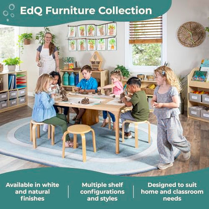 Guidecraft EdQ Two Shelf Open Storage 24'' Natural with 3 Fabric Bins: Wooden Multi-Purpose Bookcases and Toy Storage Organizer; Homeschool and Classroom Furniture - color: Natural