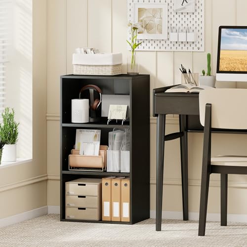 Giantex 3 Tier Bookshelf, Black Bookcase 3 Shelf, Open Cube Storage Orginazer Cabinet, Multi-Functional Home Office Bedroom Furniture Display Book Shelf - color: Black