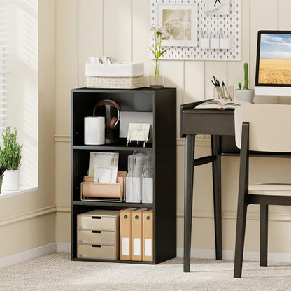 Giantex 3 Tier Bookshelf, Black Bookcase 3 Shelf, Open Cube Storage Orginazer Cabinet, Multi-Functional Home Office Bedroom Furniture Display Book Shelf - color: Black