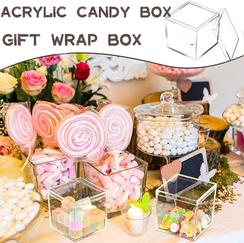 KissYou Acrylic Box with Lid 2 Pieces Small Clear Square Cube Small Mini Storage Box Plastic Containers Weddings, Party Gift Candy Boxes - size: 2.36 x 2.36 x 2.36 Inch