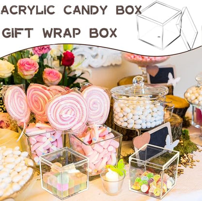 KissYou Acrylic Box with Lid 2 Pieces Small Clear Square Cube Small Mini Storage Box Plastic Containers Weddings, Party Gift Candy Boxes - size: 2.36 x 2.36 x 2.36 Inch