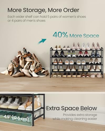 SONGMICS Long Shoe Rack Organizer for Closet, Free Standing Shoe Storage Shelf, Holds 20-25 Pairs, for Entryway, Bedroom, Easy to Assemble, 11.4 x 42.5 x 27 Inches, 4 Tiers, Ink Black ULMR094BP01 - size: 4 Tiers