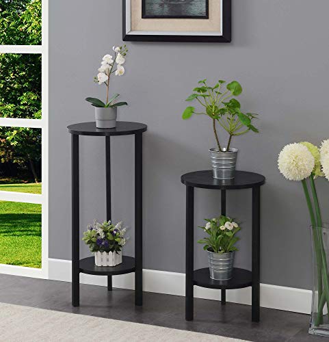 Convenience Concepts Graystone 2 Tier Tall Plant Stand 31" - Industrial Stand for Plants, Vases, and Antiques, Urban Modern Design for the Living Room, Hallway, Entryway, Black/Black - color: Black/Black