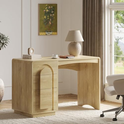 Bestier 47 inch Wood Home Office Desk with 3 Drawers, Modern Executive Desk with Storage, Arched Computer Desk for Writing Study Bedroom, Natural Oak - color: Oak