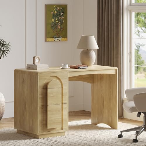 Bestier 47 inch Wood Home Office Desk with 3 Drawers, Modern Executive Desk with Storage, Arched Computer Desk for Writing Study Bedroom, Natural Oak - color: Oak