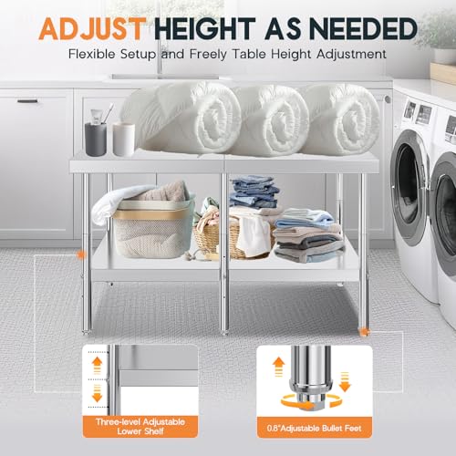 Jocisland 30" x 60" Stainless Steel Table for Prep & Work, Food-Grade Stainless Steel Adjustable Under Shelf and Feet, for Commercial Kitchen, Restaurant, Hotel and Garage - size: 30x60 in, style: Table