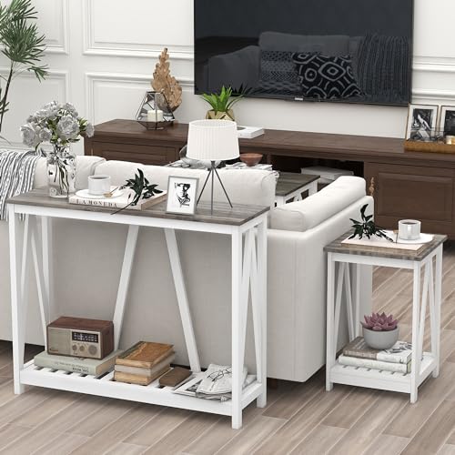 Farmhouse Console Table for Entryway, 39.3 Inch Sofa Table with Storage Shelf, Hallway Table, Narrow Behind Couch Table for Foyer, Living Room，Oak Grey - color: Oak Grey