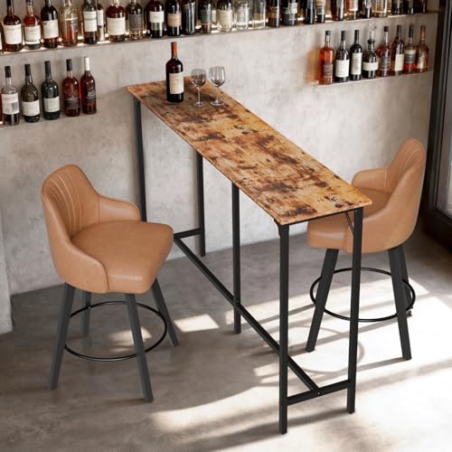 VINGLI 63 Inch Bar Table, Rectangular Counter Height Home Pub Table, Brown | High Top, Multi-Scene Use for Kitchen Dining Living Room Sofa Entryway, Wooden Tabletop & Metal Base, Easy to Install - color: Brown, size: 63"L