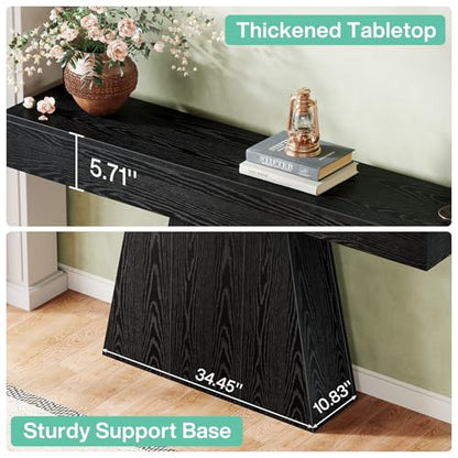 Tribesigns 63" Black Console Table, Farmhouse Entryway Table with Trapezoidal Base, Narrow Long Wood Sofa Table Behind Couch Table for Entrance, Hallway, Living Room, Black