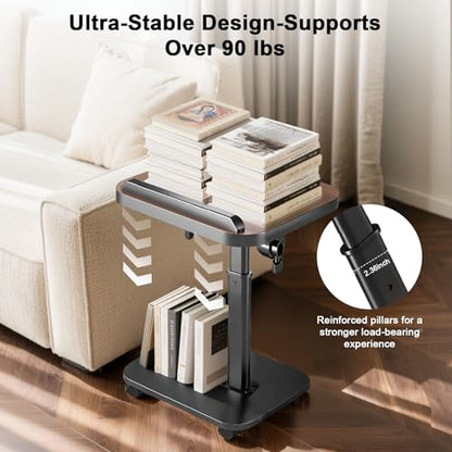 C Table End Table Adjustable Height, Rolling TV Tray Table for Small Spaces 180° Flip-Over Panel Design & 360° Swivel Casters, C Shaped Side Tables for Couch for Living Room, Bedroom, Bed, Sofa, Snack - color: Brown