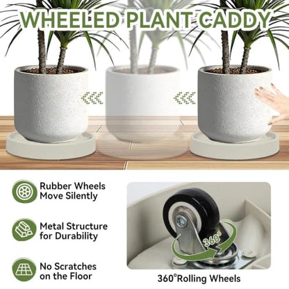 2 Pcs Plant Caddy with Wheels 13.5 Inch Hidden Wheels Heavy Duty Rolling Plant Stand, Indoor Outdoor Plant Saucer Tray with $9.9 Garden Tools (Beige) - size: 13.5 Inches of 2 Pack (Beige)