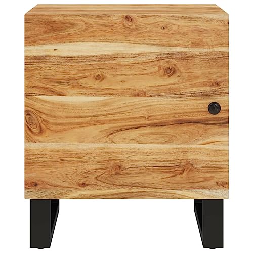 Bedside Cabinet Set of 2, Industrial Nightstand with Solid Acacia Wood Top and Matte Black Metal Frame, Modern End Table for Bedroom Storage, 18.1 Inch Height - size: Medium