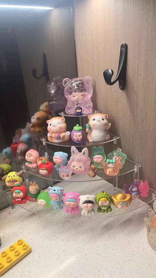 Gonice Small Clear Acrylic Display Riser, 4 Tier Desktop Display Stand for Mini Figurines, Doll Corner Shelf for Home, Office - size: 4tier